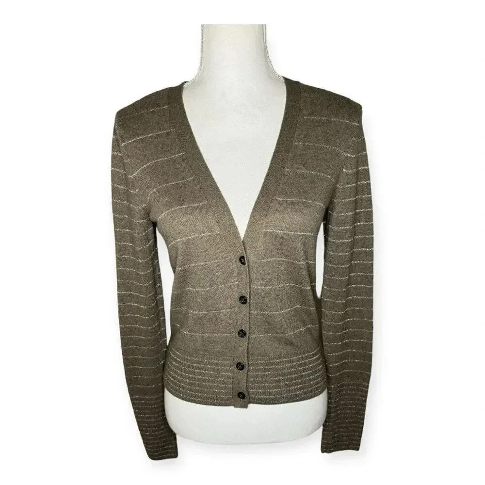 American Eagle Outfitters Women’s Small Brown & White Striped V-Neck‎ Cardigan